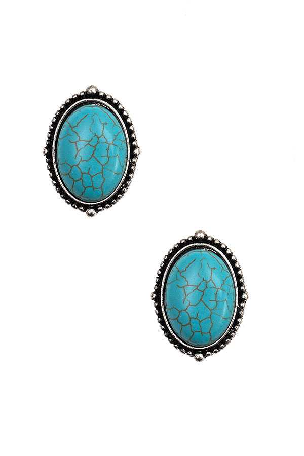 Western 1 1/4" large clip on oval turquoise stone earrings