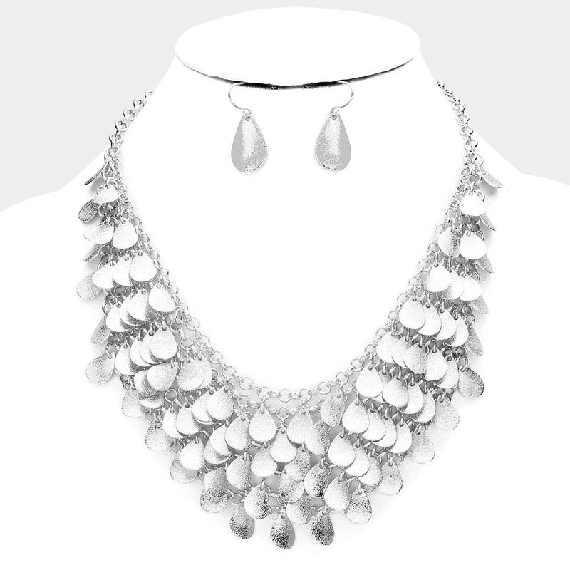 Pierced silver and black bead three strand necklace set