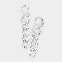 Pierced silver bamboo hoop earrings with clear stones & white pearl top