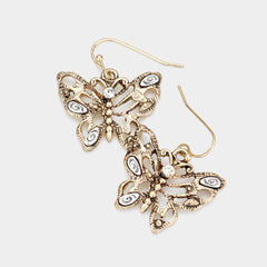 Pierced antique gold and silver cutout butterfly earrings