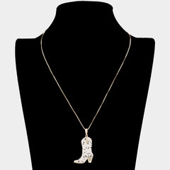Western gold chain clear stone boot necklace