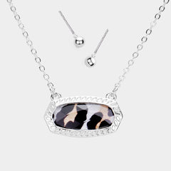 Pierced silver chain, black, tan & silver animal print necklace set