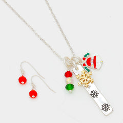 Silver and gold pierced multi colored bell necklace and earring set