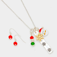Silver and gold pierced multi colored Santa necklace set