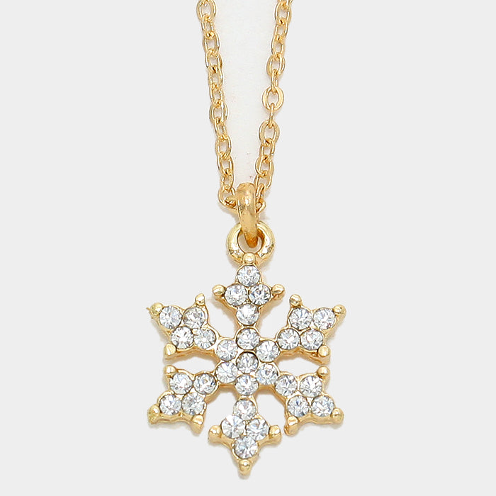 Necklace only-gold 18" chain clear stone snowflake necklace
