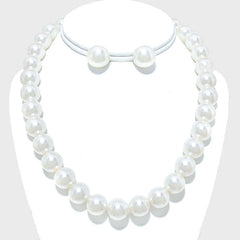Pierced white .04 pearl necklace and flat earring set