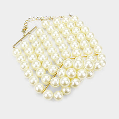 Classy pierced gold chain cream pearl choker necklace set