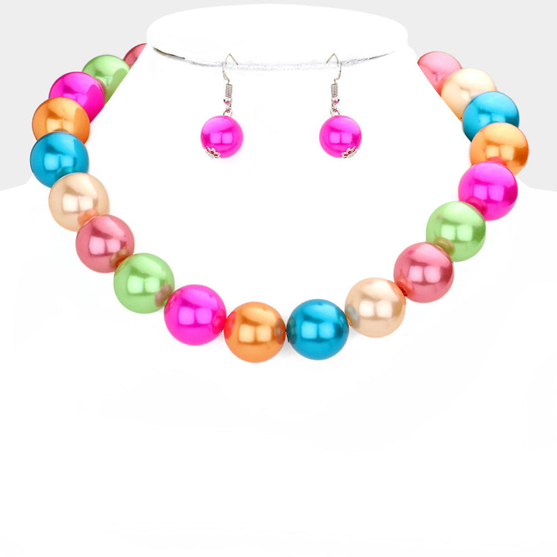 Beautiful pierced silver and pink multi colored .05 pearl necklace set