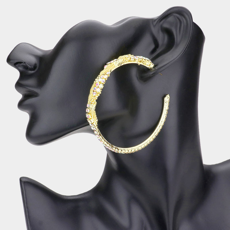 Beautiful pierced Xl twisted gold chain & fluorescent stone open back earrings