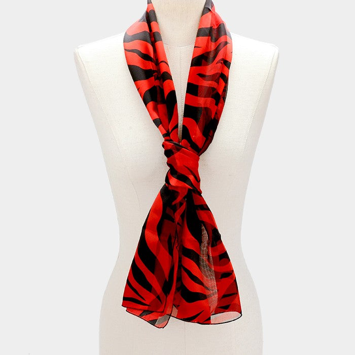 Red and black or white and black zebra print 14"X60" long polyester scarf