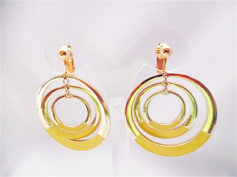 Clip on 2" gold and yellow layered hoop earrings