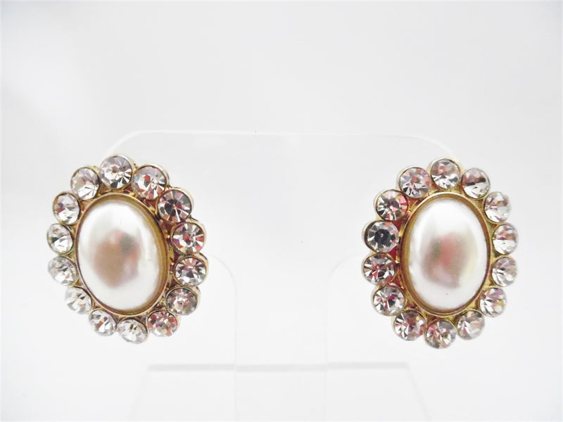 Vintage 1 1/4" pierced gold and white pearl oval earrings