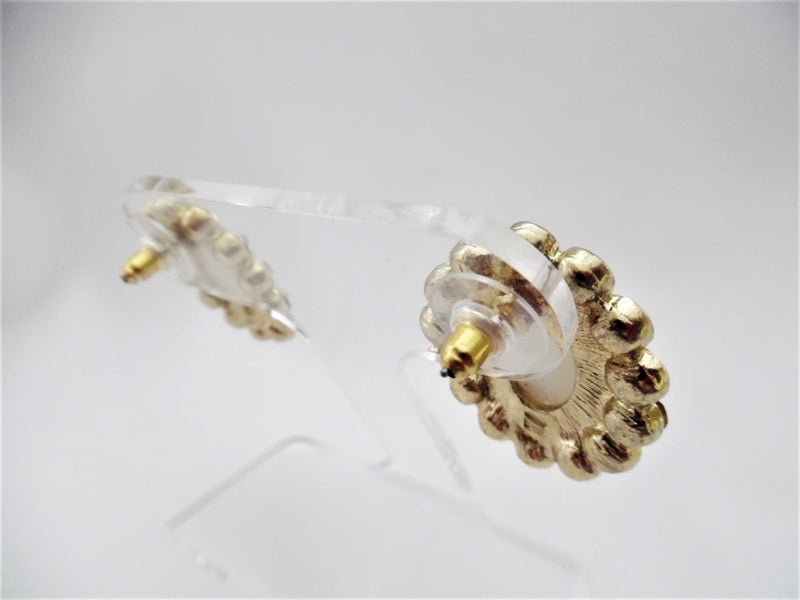 Vintage 1 1/4" pierced gold and white pearl oval earrings