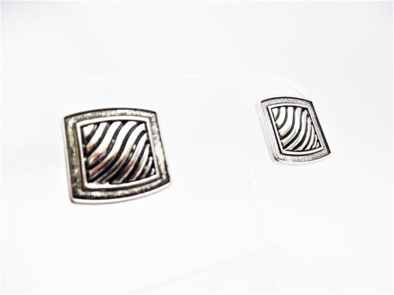 Clip on 3/4" small silver indented square button style earrings