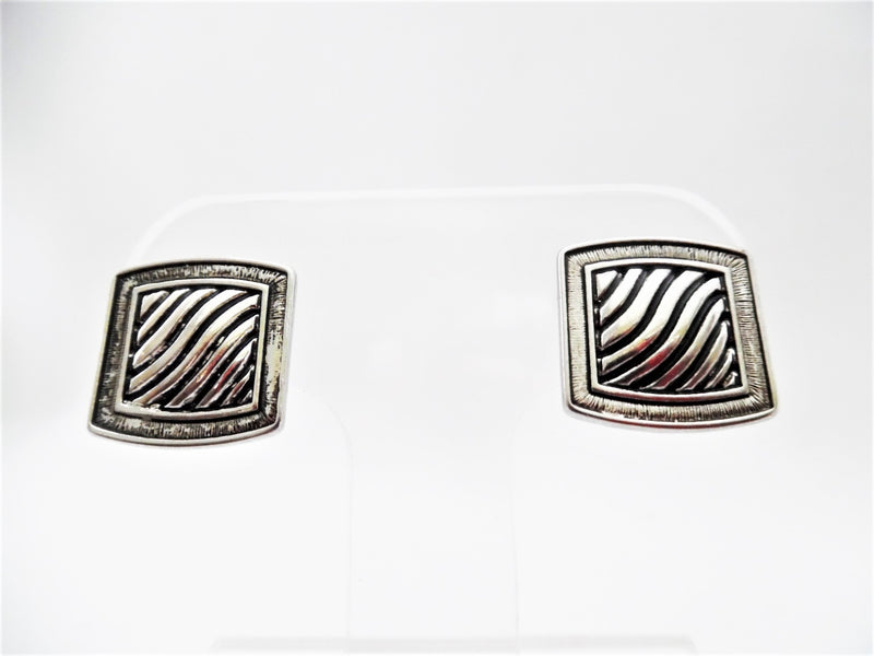 Clip on 3/4" small silver indented square button style earrings