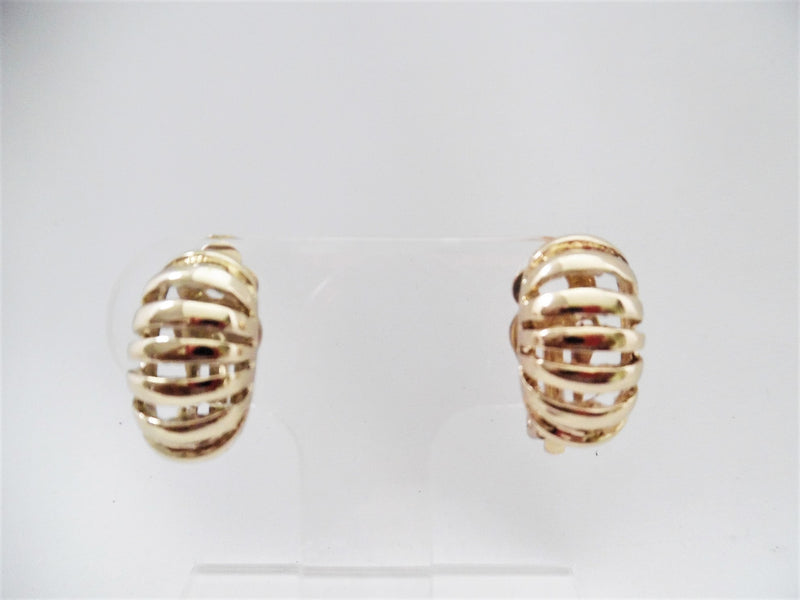 Clip on 1" gold cutout bent button style earrings