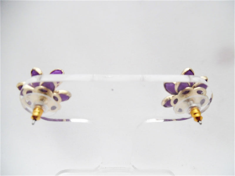 Pierced 3/4" gold and purple stone flower earrings with center clear stone