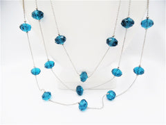 Clip on long silver multi layered blue stone earring set