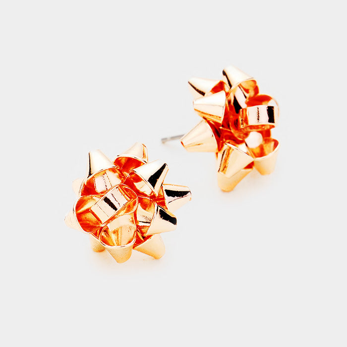 Pierced 1/2" rose gold Christmas bow button style earrings