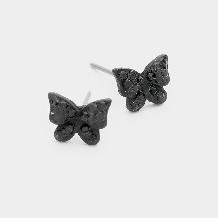 Small pierced black stone butterfly earrings